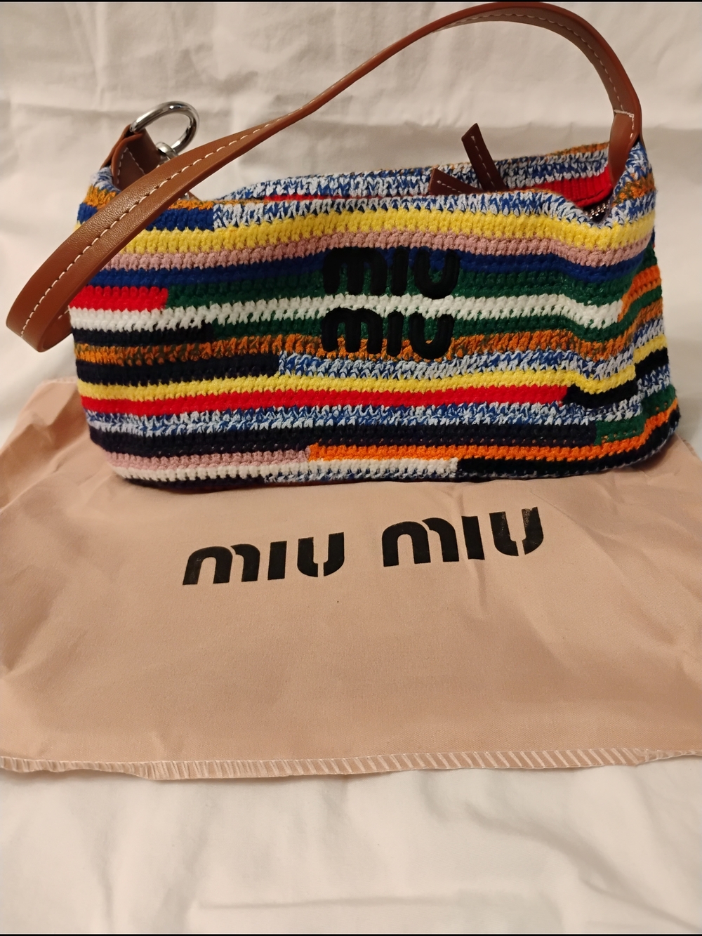 Miu Miu Multicolor Striped Knit Shoulder Bag